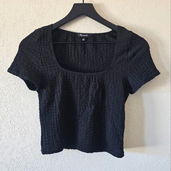Madewell Black Textured Crop Tee - Picture 1 of 5